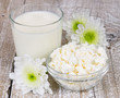A glass of milk and cottage cheese