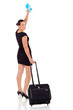 cheerful businesswoman waving goodbye