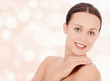 Photo: Pretty woman against abstract background Pretty woman against abstract background