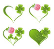 Vector: Set of heart icons with clover leaf and blossom Set of heart icons with clover leaf and blossom