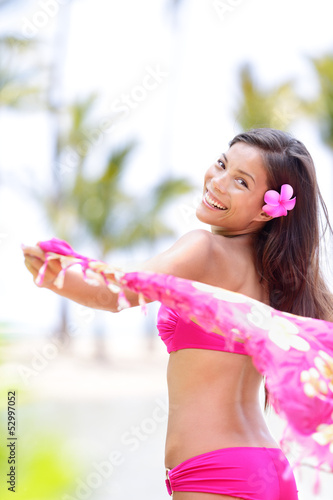 Photo: Natural beauty ethnic woman happy on beach Natural beauty ethnic woman happy on beach