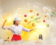 Asian female cooking with magic