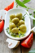 Green olives with vegetables (tomato and mushrooms)
