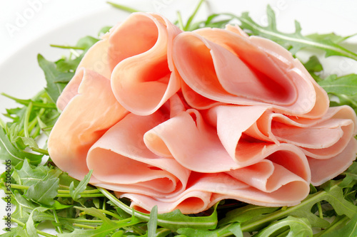 Photo: Rocket salad and sliced ham Rocket salad and sliced ham