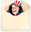 Illustration: Cartoon Uncle Sam on Blank Paper Sign Cartoon Uncle Sam on Blank Paper Sign