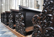 old wooden pews in a church