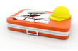 Bag with Yellow helmet and heap of project drawings