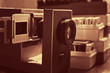 Slide projector and slides in a box