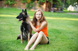woman  with dog
