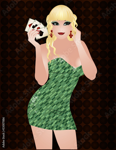 Vector: Sexy blonde girl with poker cards vector illustration Sexy blonde girl with poker cards vector illustration