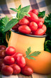 Vintage mug full of fresh cherry tomatoes