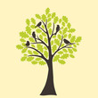 bird sitting on tree branch, vector