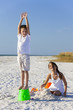 Children, Boy, Girl, Brother & Sister Playing on Beach