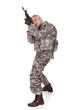 Mature Soldier Aiming With Rifle