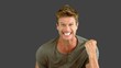 Attractive man gesturing and showing his happiness