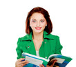 A beautiful woman with books standing