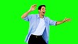 Man dancing and having fun on green screen