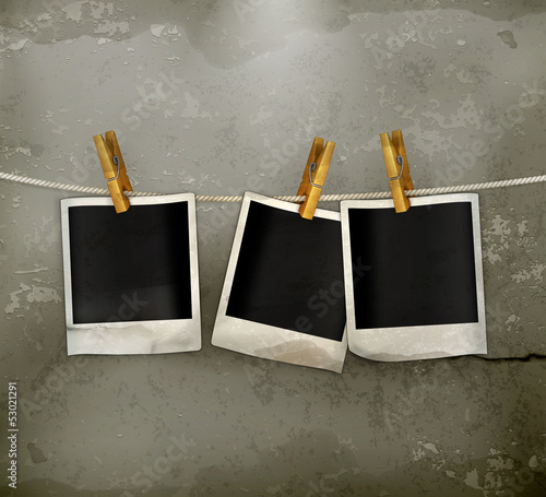 Vector: Photos on a rope, old style Photos on a rope, old style