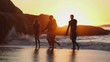 Silhouettes of friends having fun on the beach