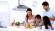 Family having breakfast together