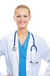 Closeup portrait of a female doctor with stethoscope