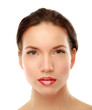 Woman with red lips closeup