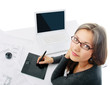 Photo: Portrait of beautiful business woman with laptop Portrait of beautiful business woman with laptop
