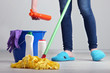Cleaning floor in room close-up
