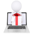 3d man out of the computer holding a gift box