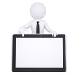 3d white man points a finger at a tablet PC