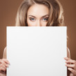 Fashion Woman Holding Empty Billboard In Hands
