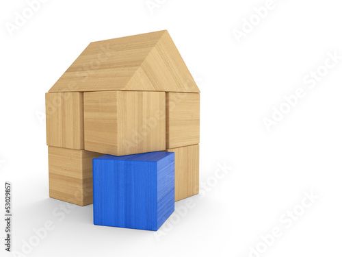 Illustration: Haus aus Holz Bauklötzen - Blau Haus aus Holz Bauklötzen - Blau