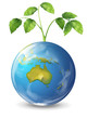 Planet earth with a growing green plant
