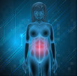 A woman experiencing pain in the stomach