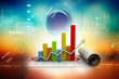 3d business growth graph in digital background
