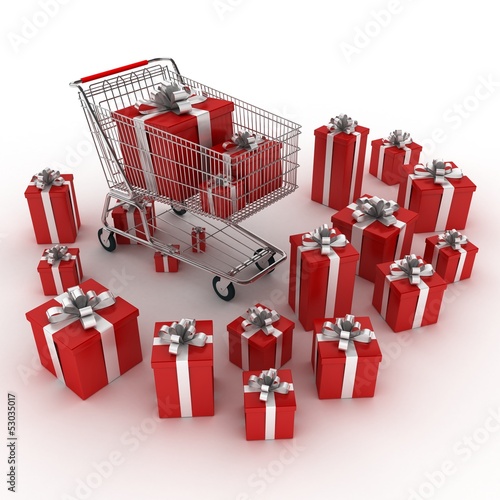 Illustration: Shopping cart with gifts Shopping cart with gifts