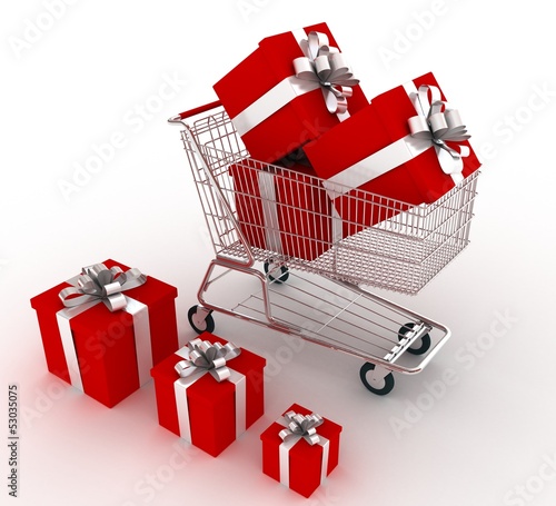 Illustration: Shopping cart with gifts Shopping cart with gifts
