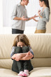 Scared little girl listening to parents argument