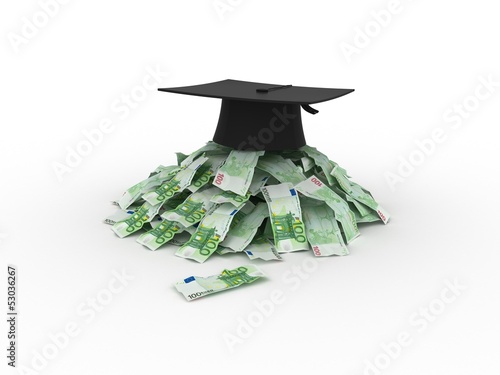 Illustration: graduation hat with euro money graduation hat with euro money