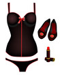 seductive lingerie collection, lipstick and shoes