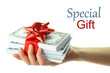 Woman's hand holding a gift of money