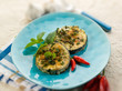Photo: grilled swordfish with mint and hot chili pepper, selective focu grilled swordfish with mint and hot chili pepper, selective focu