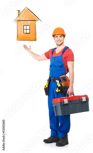 Photo: Handyman with tools full portrait Handyman with tools full portrait