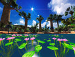 Illustration: African savannah with lush and vibrant vegetation by the pool African savannah with lush and vibrant vegetation by the pool