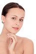 Beautiful young woman against the white background, copyspace