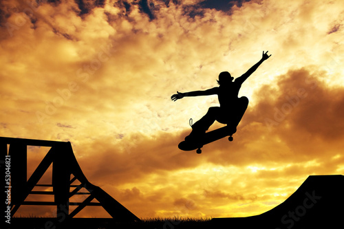 Illustration: skateboard at sunset skateboard at sunset