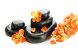 Spa stones and flowers isolated on white