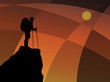 Hiker in mountains, vector illustration