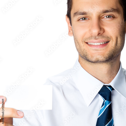Photo: Businessman showing blank business or plastic card Businessman showing blank business or plastic card
