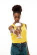 African American woman holding a chocolate milkshake